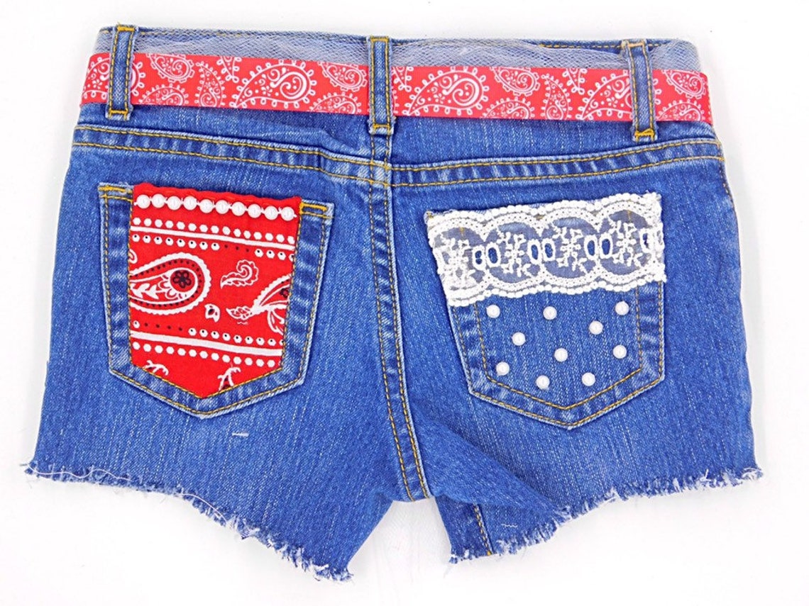 Bandana Shorts for Girls Denim Shorts With Bandana Print Jeans Etsy