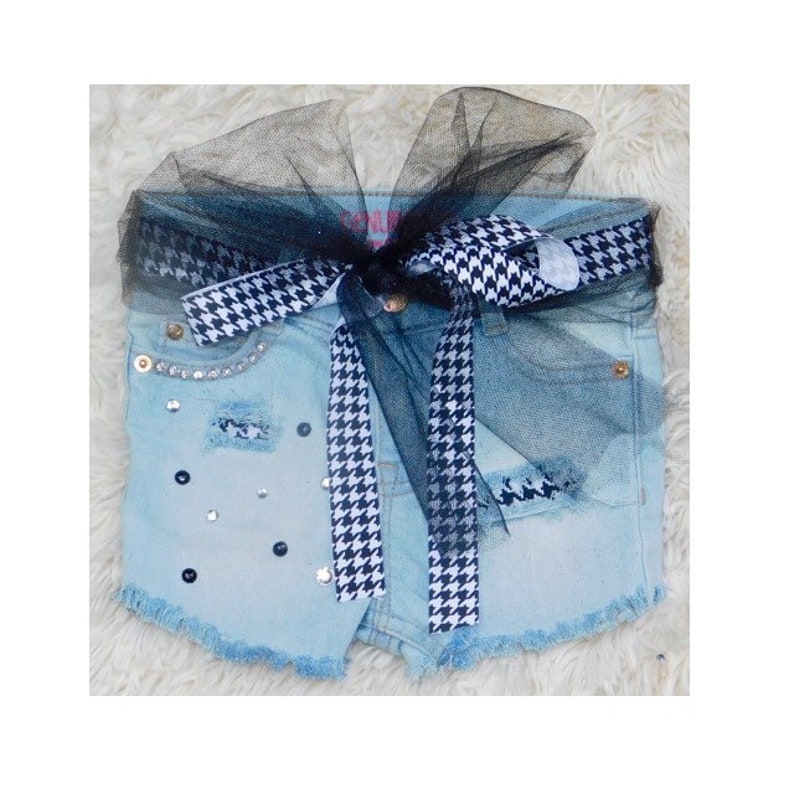 Houndstooth jeans Girls cut off jeans shorts for toddlers distressed denim with patches kids embellished denim shorts baby girl jean shorts