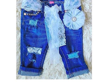 girls jeans lace denim for baby girl ripped jeans for toddler girl distressed jeans lace and bling jeans embellished girls pants