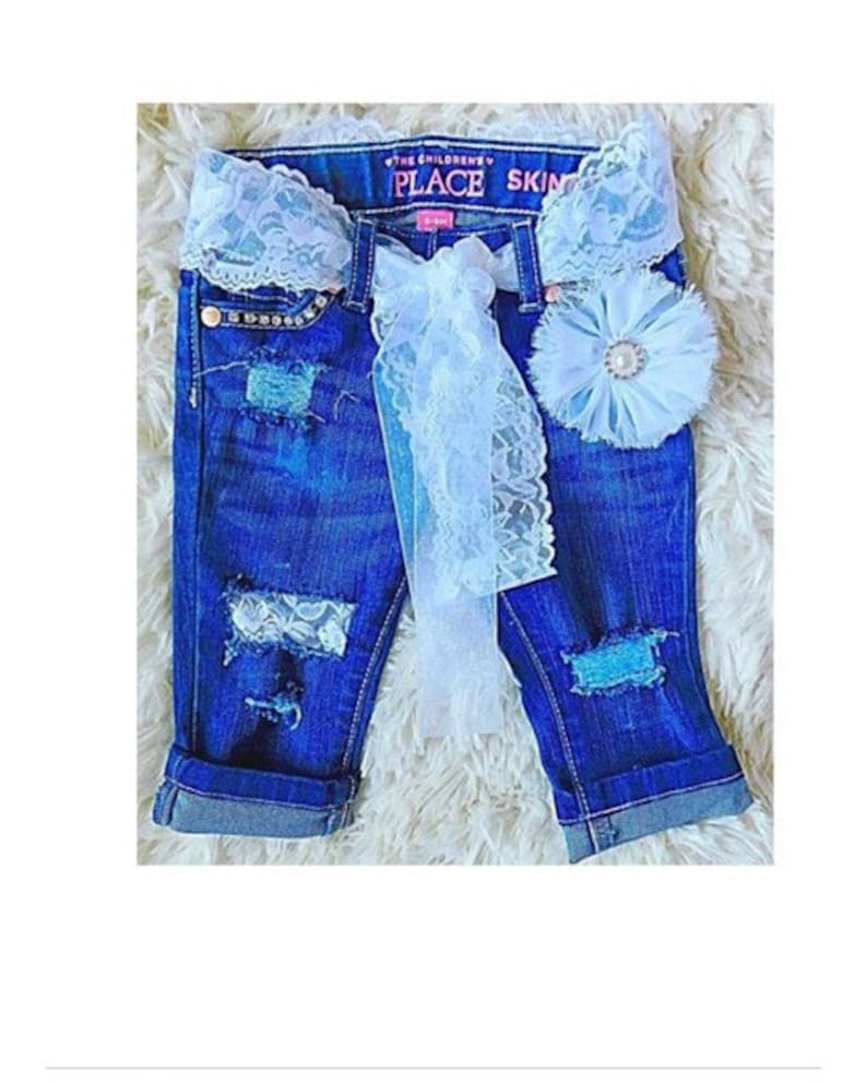 girls jeans lace denim for baby girl ripped jeans for toddler girl distressed jeans lace and bling jeans embellished girls pants