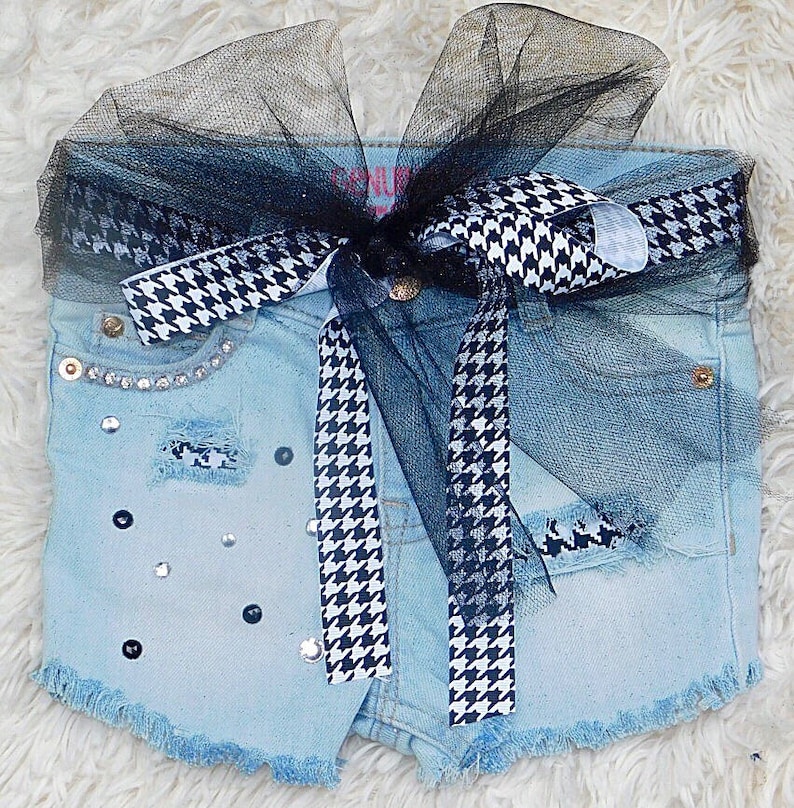 Houndstooth jeans Girls cut off jeans shorts for toddlers distressed denim with patches kids embellished denim shorts baby girl jean shorts