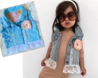 Chaleco Niñas Angustiadas y Embellecidas Chaleco Jean Personalizado para Niños y Bebés