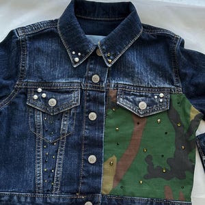 Girls Camo Denim Jacket: Distressed Toddler Jean Jacket with Pearls