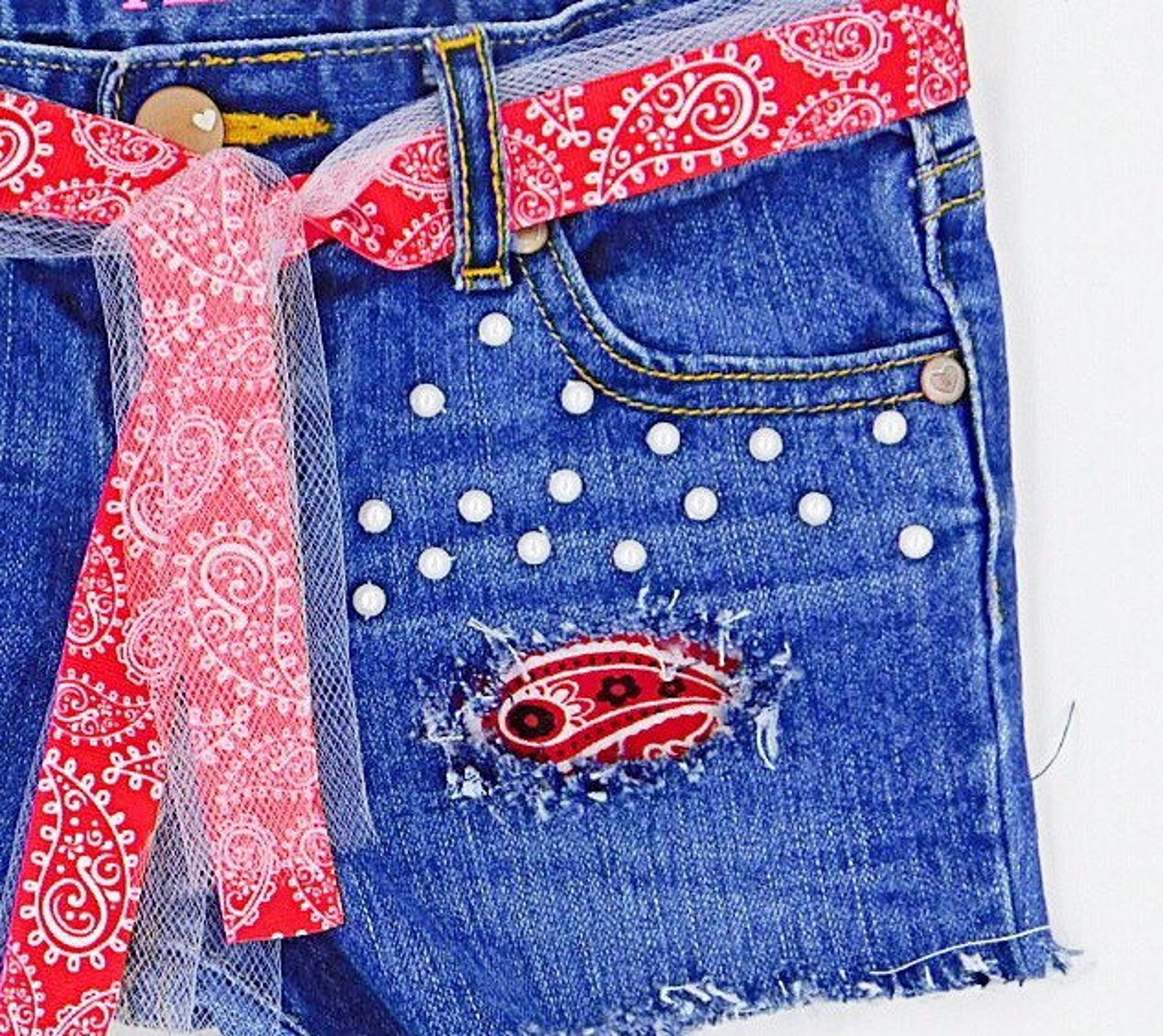 Bandana Shorts for Girls Denim Shorts With Bandana Print Jeans Etsy