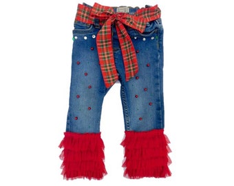 Navidad Baby girl jeans para niños pequeños denim jeans navideños para bebé pantalones navideños pantalones vaqueros infantiles chicas jeans navideños