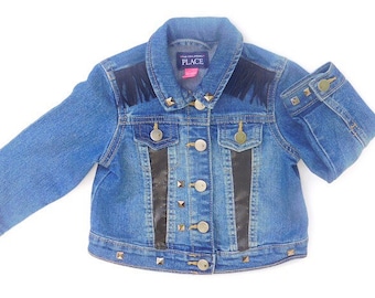 Toddler Denim Jacket: Girls Studded Jean Jacket with Leather Fringe