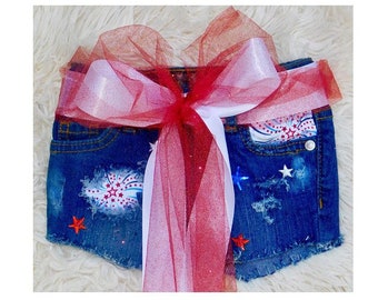 Fourth of July Jean Shorts Red White and Blue