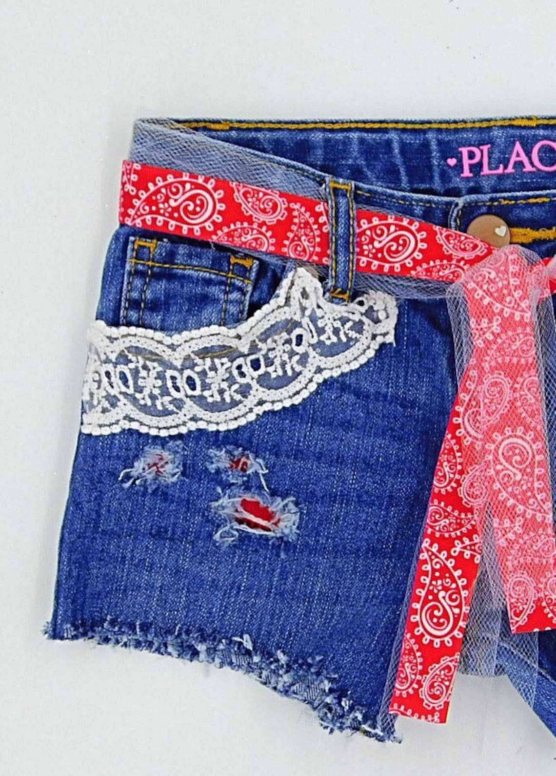 Bandana Shorts for Girls Denim Shorts With Bandana Print Jeans Etsy