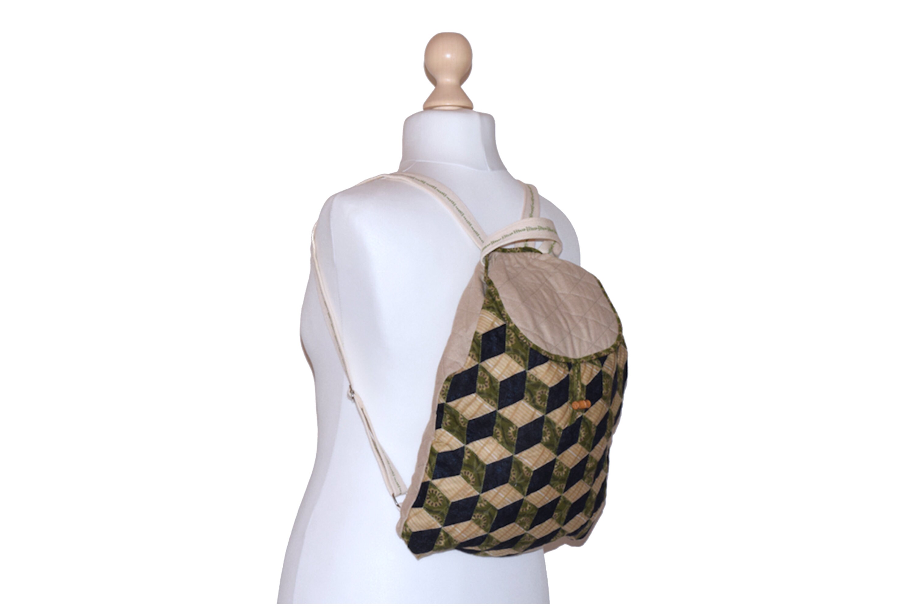 Textile backpack whose fabric is a real handmade cube patchwork Gift for her