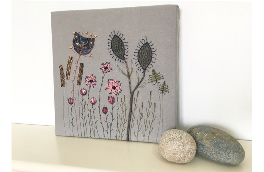 Fleurs Sauvages Floreal-15, Tableau Art Textile, Décoration Murale, Textile Design Moderne Botanique