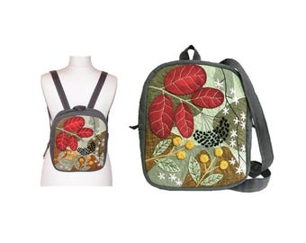 Rucksack oder Handtasche aus trendigem, schickem und natürlichem besticktem Stoff. Geschenk für Sie