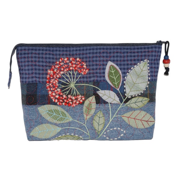 Sac en jean recyclé Denim avec broderie florale en relief Pochette pour femme  Cadeau pour elle