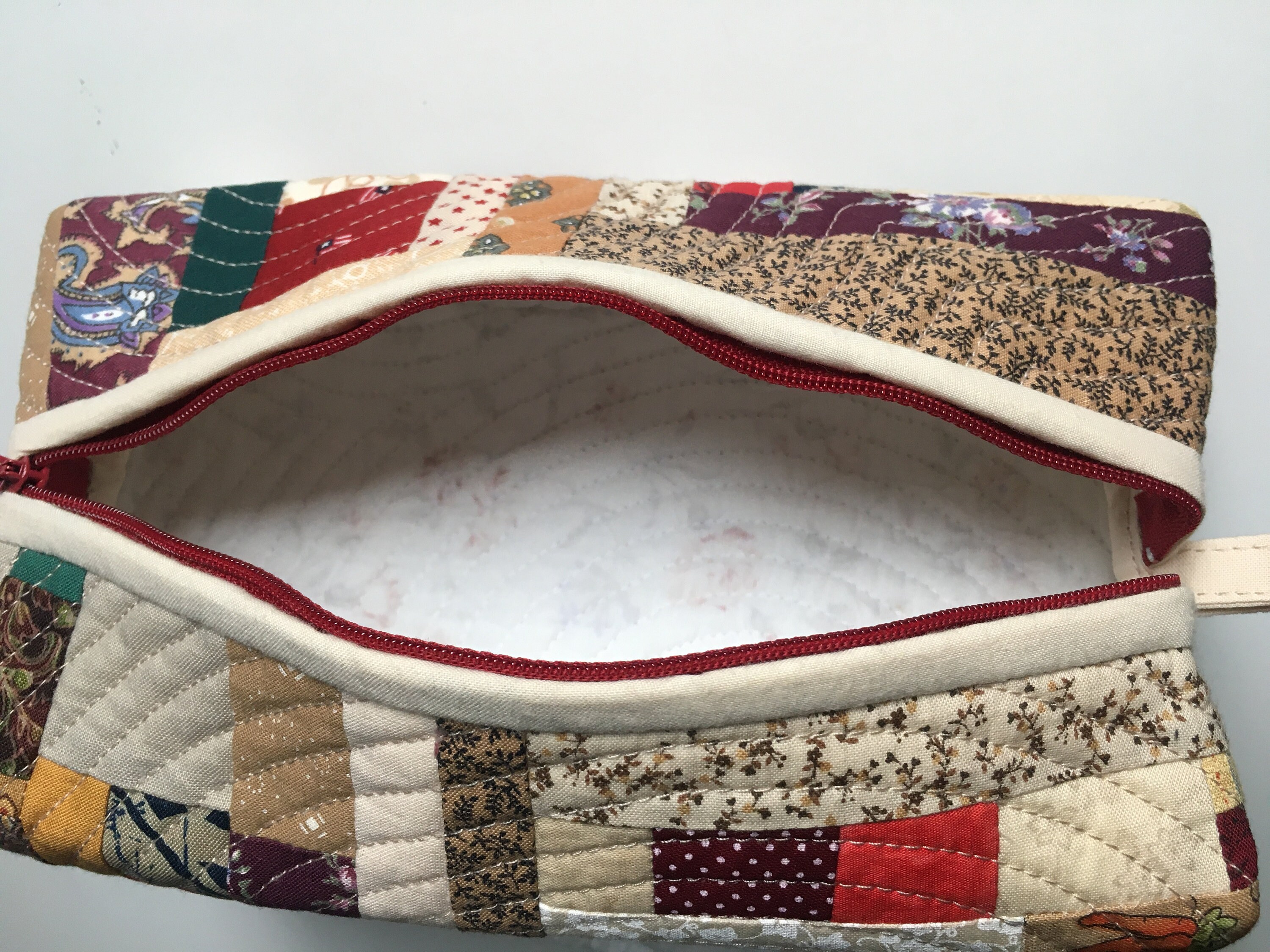 H) Pencil Pouch, Quilted Patchwork. Handmade. Strawberry Fields Foreve –  Storybook Cottage