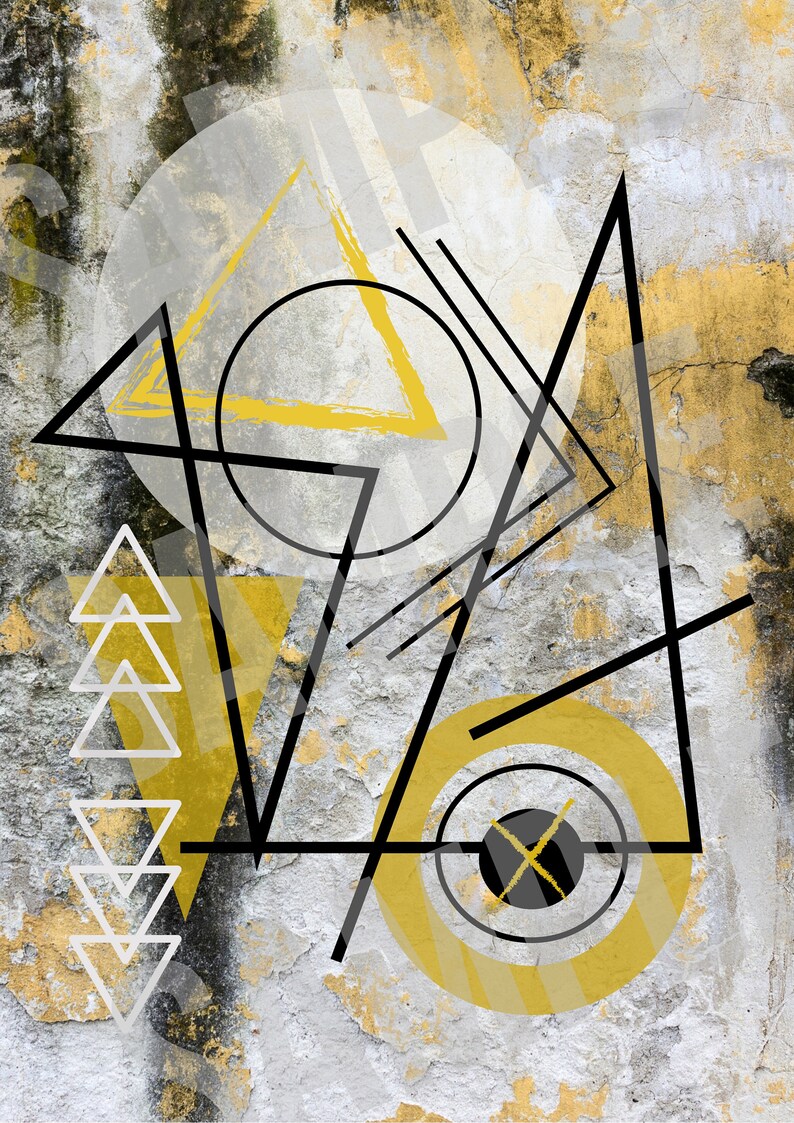 Abstract Yellow and Black Art Print Etsy