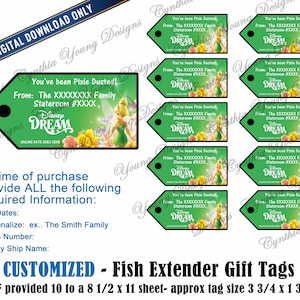 Fish Extender Gift Tags| Customized With YOUR Personal Information| Not an Instant Download | Pixie Dust FE Gift Tags| Digital Download