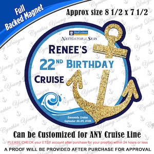 Cruise Door Magnet | Birthday Gold Anchor Wave Cruise Magnet | Cabin Cruise Magnet | Birthday Celebration Cruise | Any Cruise Line