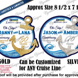 Cruise Door Magnet | Stateroom Anchor Cabin Door Magnet | Gold or Silver Numbered Wedding Anniversary Cruise Magnet | Any Cruise Line