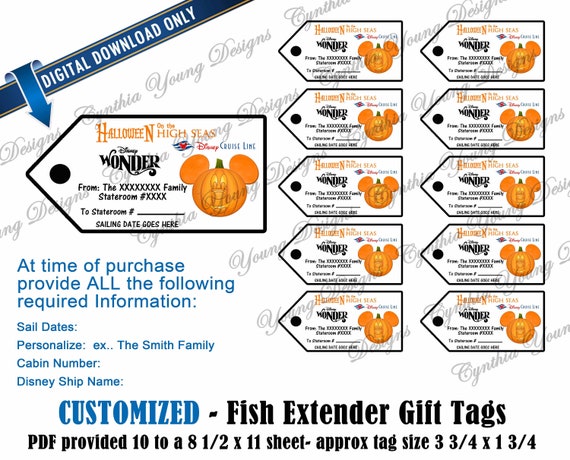 Fish Extender Gift Tags| Customized With YOUR Personal Information| Not an  Instant Download | Halloween FE Gift Tags| Digital Download