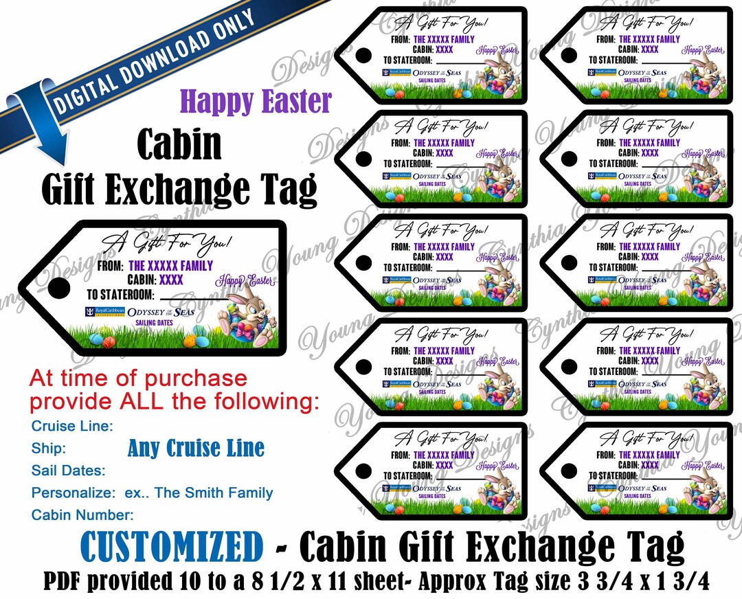 Cabin Gift Exchange Tags Happy Easter Day Themed Personalized W/your Personal Information ANY