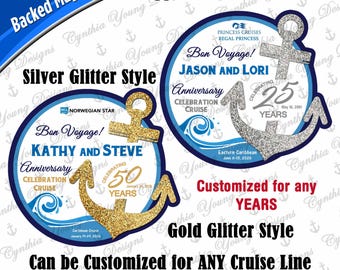 Cruise Door Magnet | Stateroom Anchor Cabin Door Magnet | Gold or Silver Numbered Wedding Anniversary Cruise Magnet | Any Cruise Line