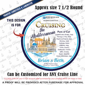 Cruise Door Magnet | Round Stateroom Cruise Door Magnet | Cruising the Mediterranean Port of Call Landmark Magnet | Any Cruise Line