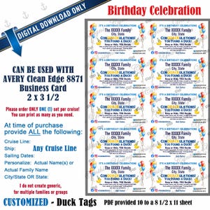 Birthday Celebration Duck Tags| Customized With YOUR Personal Info| RCL NCL Princess Celebrity (Any Cruise Line) | Not an Instant Download