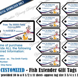 Fish Extender Gift Tags| Customized With YOUR Personal Information| Not an Instant Download | DCL FE Gift Tags| Digital Download