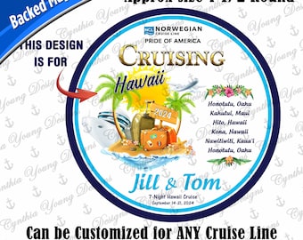 Cruise Door Magnet | Round Stateroom Cruise Door Magnet | Hawaii Cruise | Hawaiian Cruise Ports of Call | Itinerary Cruise | Any Cruise Line