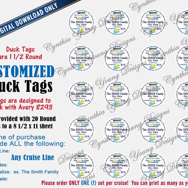 Duck Tags Round Tags | Customized With YOUR Personal Information| Not an Instant Download | RCL NCL Princess | Any Cruise Line