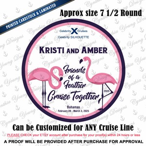 Cruise Door Magnet | Round Flamingo Stateroom Door Magnet | Friends of a Feather Cruise Together | Any Cruise Line
