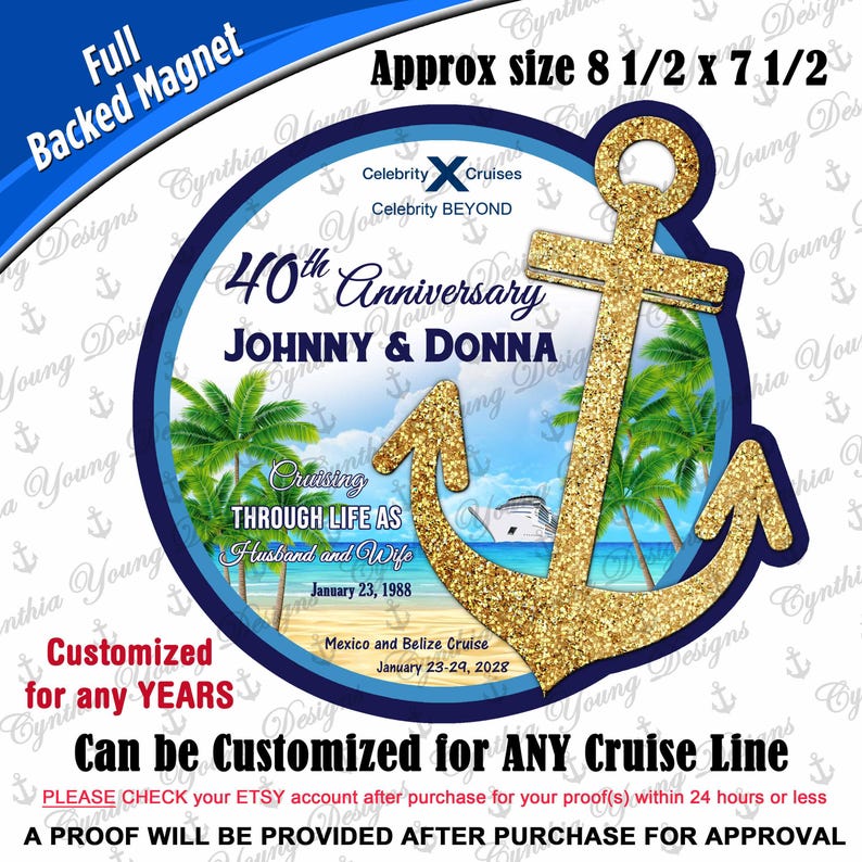 Cruise Door Magnet | Tropical Anchor Anniversary Cruise Magnet | Cruising through life as Husband and Wife | Any Cruise Line Gold