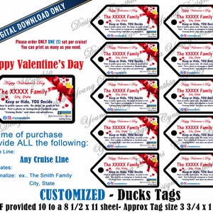 Happy Valentine's Day Duck Tags| Customized | RCL NCL Princess Celebrity (Any Cruise Line) | Not an Instant Download