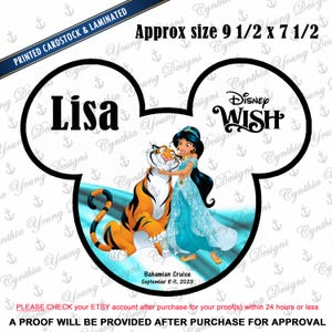 Imán para puerta de crucero / Imán para puerta de camarote con orejas de Mickey / Imán de la princesa Jasmine de Aladino