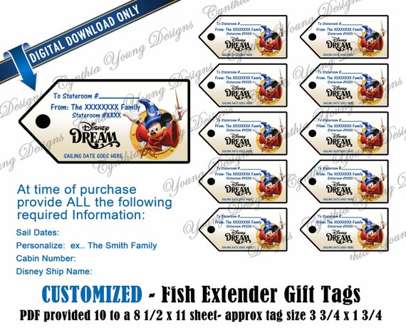 Fish Extender Gift Tags| Customized With YOUR Personal Information| Not an  Instant Download | DCL FE Gift Tags| Digital Download