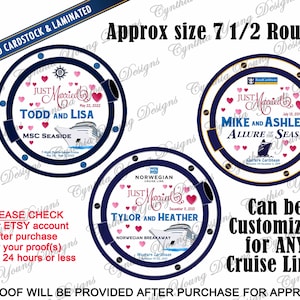 Porthole Stateroom Cruise Door Magnet | Cruise Line Magnet |  Just Married Honeymoon Cruise Magnet Design