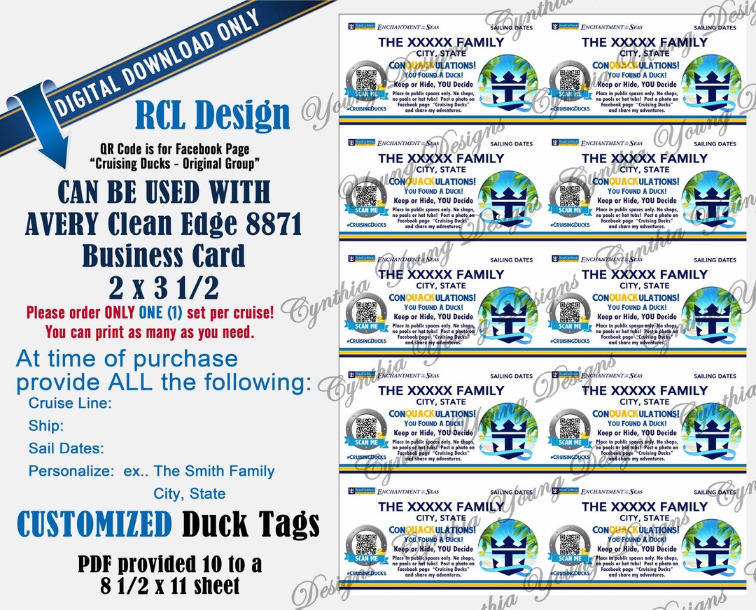 Royal Caribbean Cruise Line Duck Tags With QR Code Customized With YOUR ...