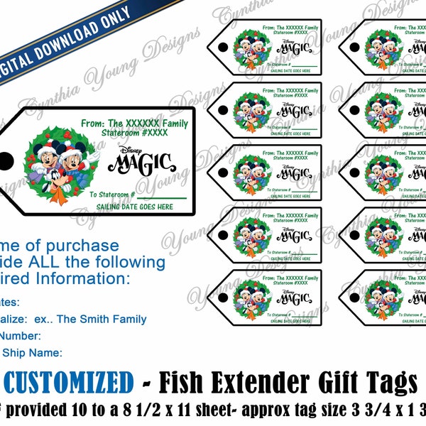 Fish Extender Gift Tags| Customized With YOUR Personal Information| Christmas FE Gift Tags| DCL Very Merrytime Cruise | Digital Download