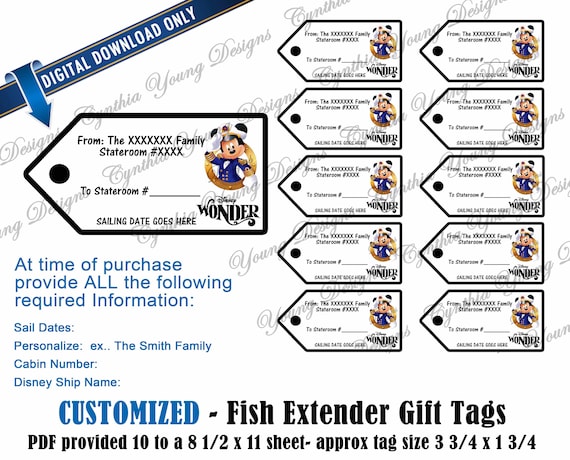 Fish Extender Gift Tags| Customized With YOUR Personal Information| Not an  Instant Download | DCL FE Gift Tags| Digital Download