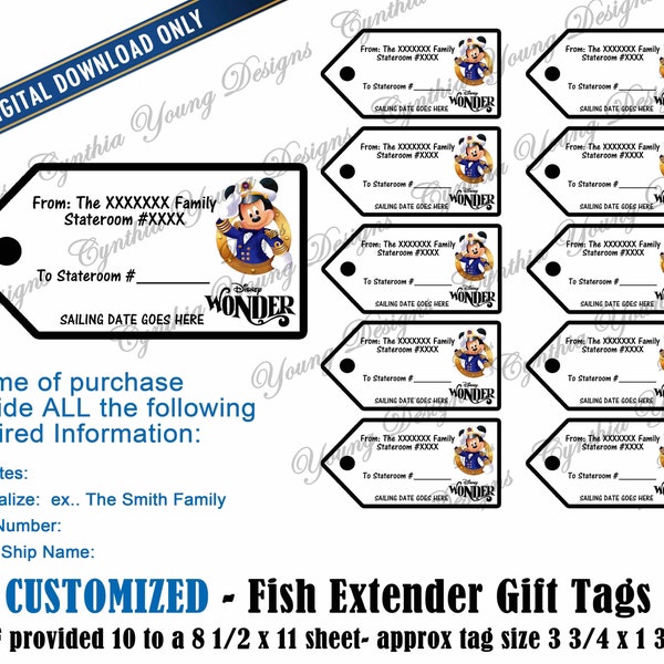 Fish Extender Gift Tags| Customized With YOUR Personal Information| Not an Instant Download | DCL FE Gift Tags| Digital Download