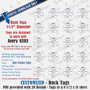 Duck Tags Round Tags | Customized With YOUR Personal Information| Not an Instant Download | RCL NCL Princess | Any Cruise Line