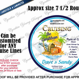 Cruise Door Magnet | Round Stateroom Cruise Door Magnet | Cruising the Caribbean Port of Call Cabin Door Magnet | Any Cruise Line