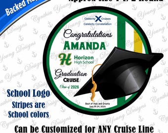 Cruise Door Magnet | Round Stateroom Door Graduation Celebration Cruise Magnet | High School/College Graduate | Any Cruise Line