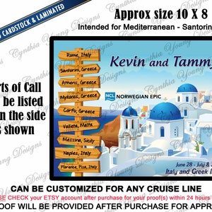 Cruise Door Magnet | Itinerary Stateroom Door Magnet | Santorini Greece Mediterranean port of call Magnet | Europe Cruise | Any Cruise Line