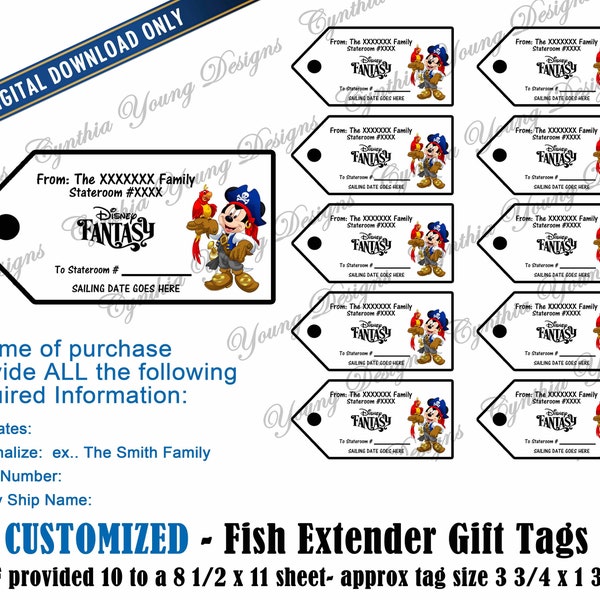 Fish Extender Gift Tags| Customized With YOUR Personal Information| Pirate FE Gift Tags| Digital Download