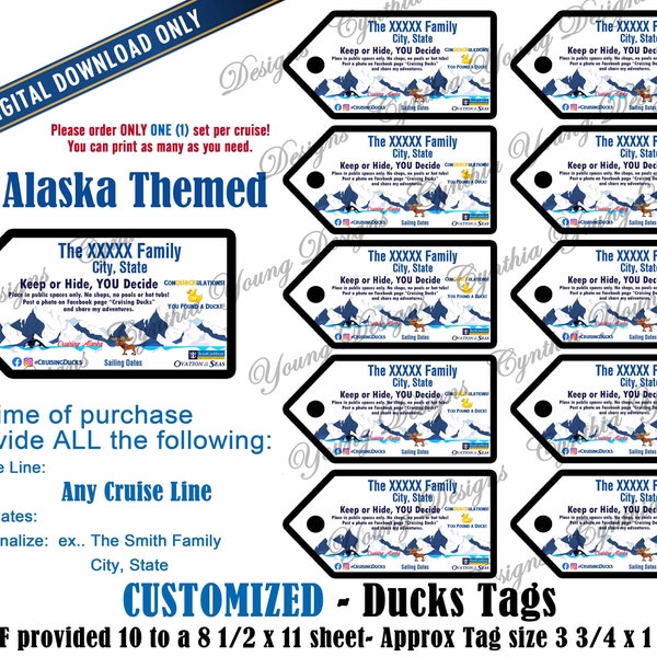 Alaska Duck Tags| Customized With YOUR Personal Info| RCL NCL Princess Celebrity (Any Cruise Line) | Not an Instant Download