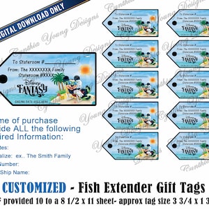 Fish Extender Gift Tags| Customized With YOUR Personal Information| Not an Instant Download | DCL FE Gift Tags| Digital Download