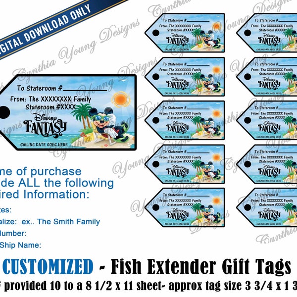 Fish Extender Gift Tags| Customized With YOUR Personal Information| Not an Instant Download | DCL FE Gift Tags| Digital Download