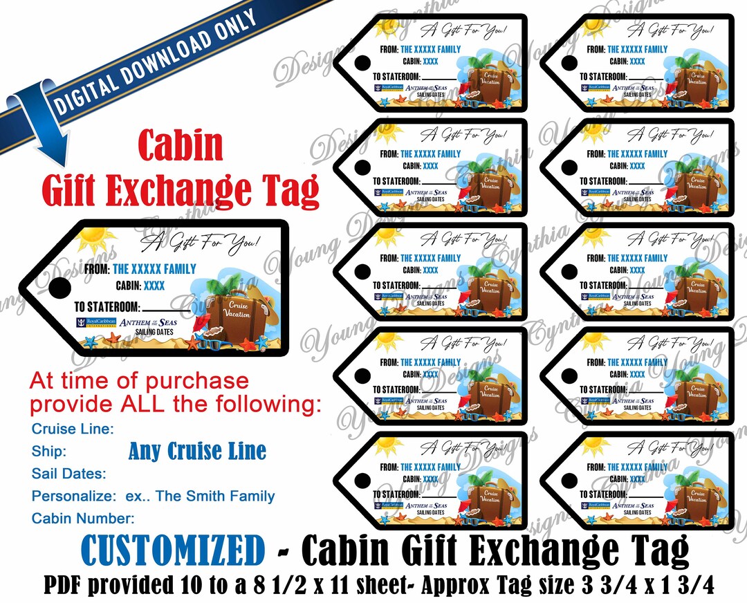 Cabin Gift Exchange Tags Personalized W/your Personal Information ANY Cruise Line Not an Instant