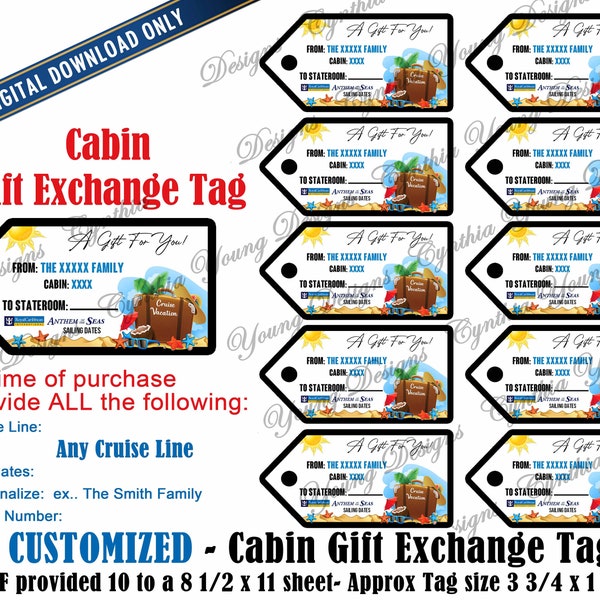 Cabin Gift Exchange Tags| Personalized w/YOUR Personal Information| ANY Cruise Line | Not an Instant Download
