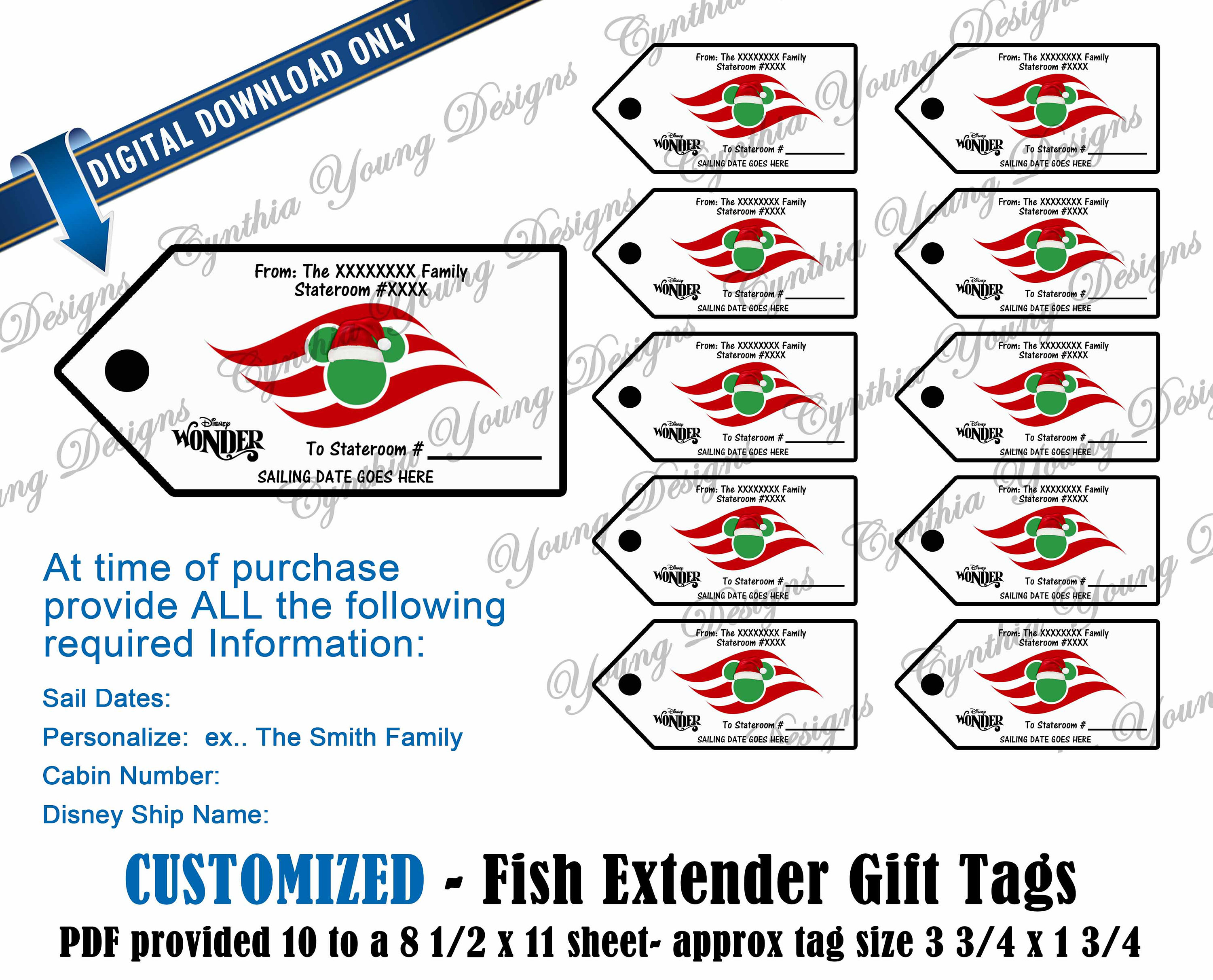 Fish Extender Gift Tags| Customized With YOUR Personal Information|  Christmas FE Gift Tags| DCL Very Merrytime Cruise | Digital Download
